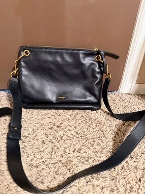 margot Black Leather Crossbody Bag with Gold Hardware